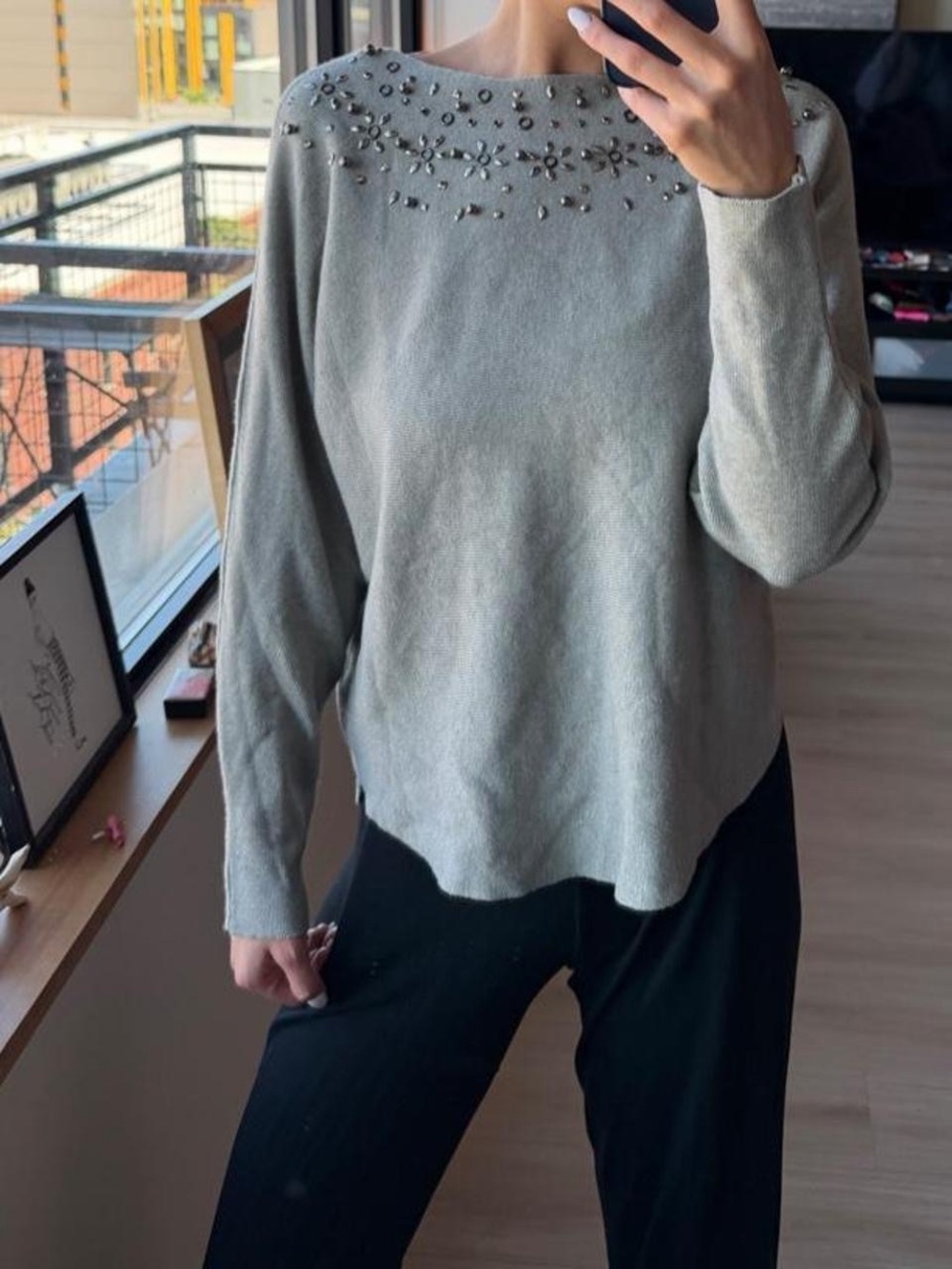 LIV Embellished Crewneck Sweater in Light Gray - Picture 3 of 8